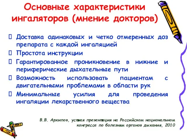 Основные характеристики ингаляторов (мнение докторов) Доставка одинаковых и четко отмеренных доз препарата