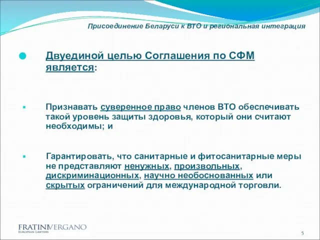 Присоединение Беларуси к ВТО и региональная интеграция Двуединой целью Соглашения по СФМ