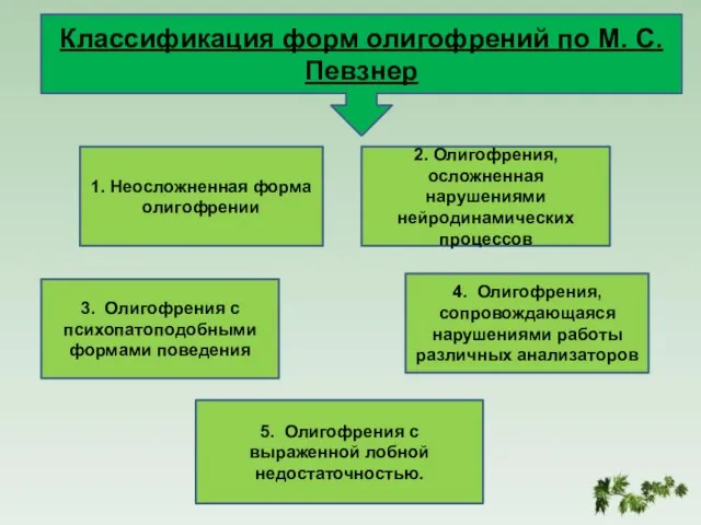 1. Неосложненная форма олигофрении 2. Олигофрения, осложненная нарушениями нейродинамических процессов 3. Олигофрения