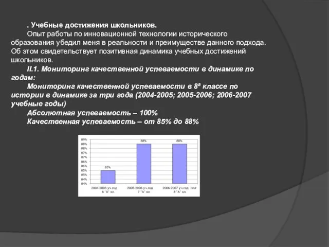 . Учебные достижения школьников. Опыт работы по инновационной технологии исторического образования убедил