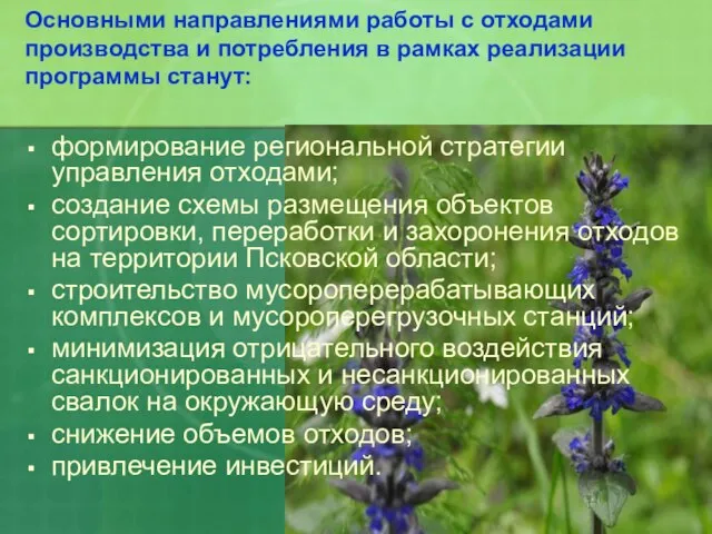 Основными направлениями работы с отходами производства и потребления в рамках реализации программы