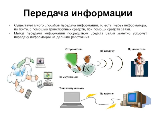 Существует много способов передача информации, то есть через информатора, по почте, с