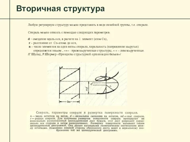 Вторичная структура Любую регулярную структуру можно представить в виде линейной группы, т.е.