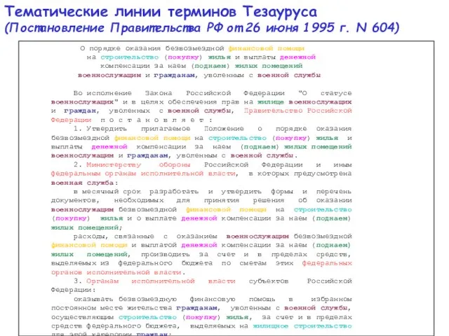 Тематические линии терминов Тезауруса (Постановление Правительства РФ от 26 июня 1995 г.