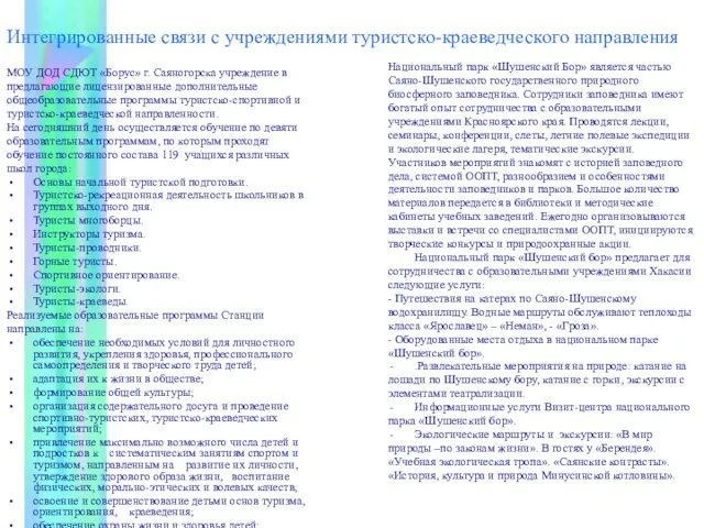 МОУ ДОД СДЮТ «Борус» г. Саяногорска учреждение в предлагающие лицензированные дополнительные общеобразовательные