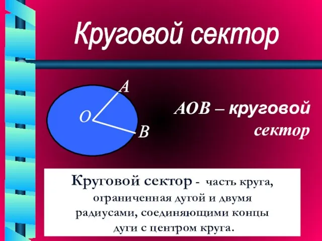 Круговой сектор - часть круга, ограниченная дугой и двумя радиусами, соединяющими концы
