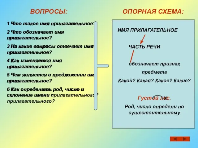 1 Что такое имя прилагательное? 2 Что обозначает имя прилагательное? 3 На