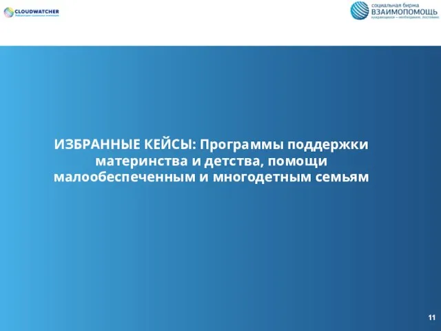 ИЗБРАННЫЕ КЕЙСЫ: Программы поддержки материнства и детства, помощи малообеспеченным и многодетным семьям 11