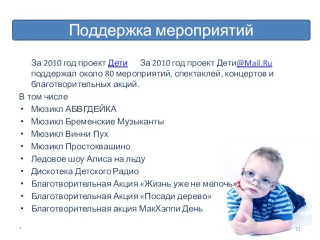Распределение трафика За 2010 год проект Дети За 2010 год проект Дети@Mail.Ru