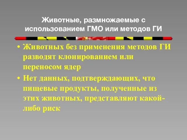 Животные, размножаемые с использованием ГМО или методов ГИ Животных без применения методов