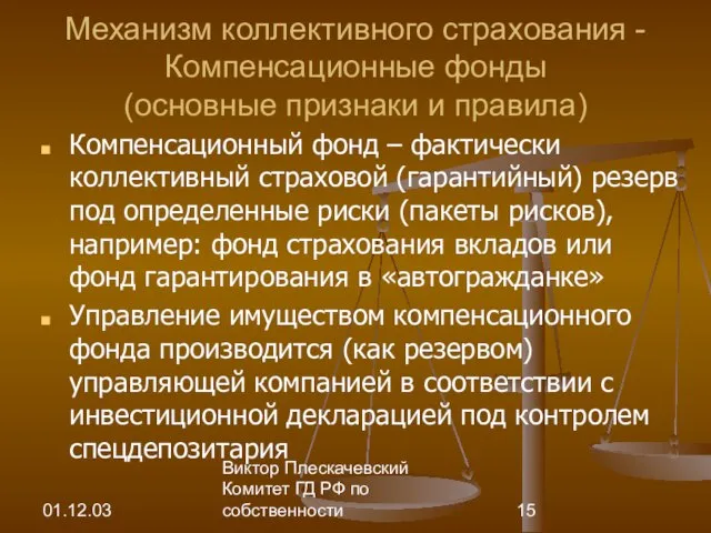 01.12.03 Виктор Плескачевский Комитет ГД РФ по собственности Механизм коллективного страхования -