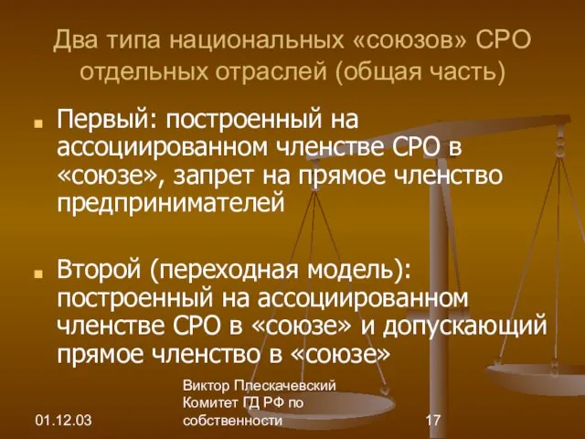 01.12.03 Виктор Плескачевский Комитет ГД РФ по собственности Два типа национальных «союзов»