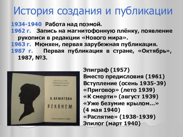 История создания и публикации 1934-1940 Работа над поэмой. 1962 г. Запись на