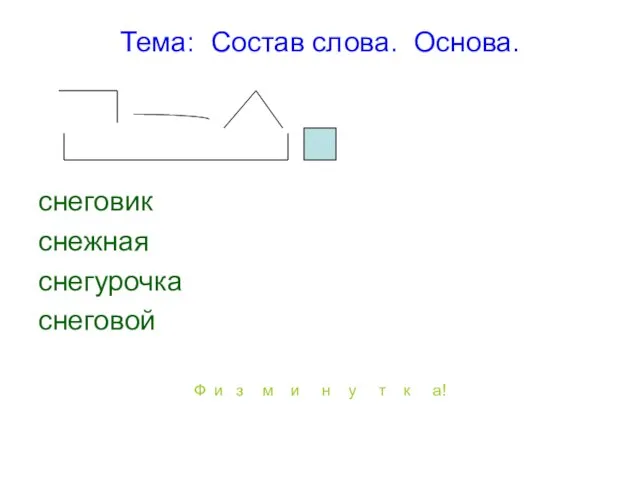 Тема: Состав слова. Основа. снеговик снежная снегурочка снеговой Ф и з м