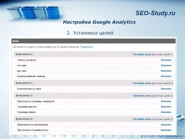 SEO-Study.ru Настройка Google Analytics 2. Установка целей