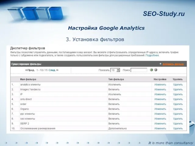 SEO-Study.ru Настройка Google Analytics 3. Установка фильтров