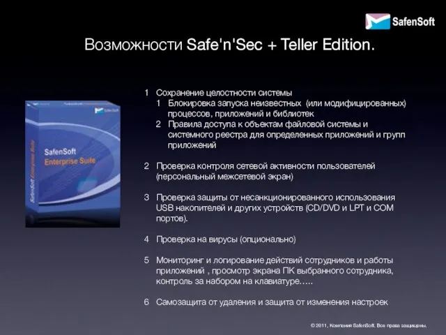 Сохранение целостности системы Блокировка запуска неизвестных (или модифицированных) процессов, приложений и библиотек