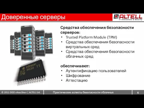 Доверенные серверы 6 Средства обеспечения безопасности серверов: Trusted Platform Module (TPM) Средства