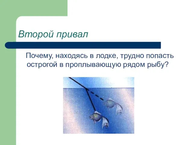 Второй привал Почему, находясь в лодке, трудно попасть острогой в проплывающую рядом рыбу?