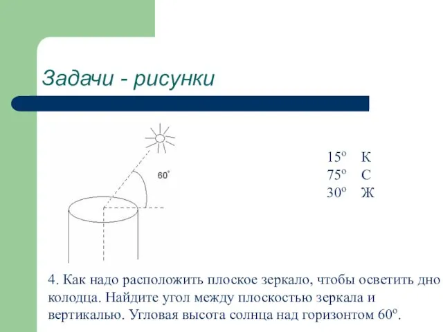 Задачи - рисунки 4. Как надо расположить плоское зеркало, чтобы осветить дно