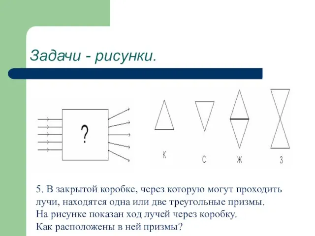 Задачи - рисунки. 5. В закрытой коробке, через которую могут проходить лучи,