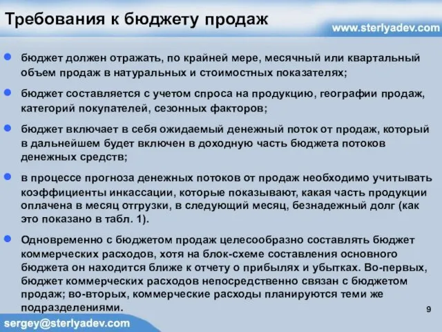 Требования к бюджету продаж бюджет должен отражать, по крайней мере, месячный или