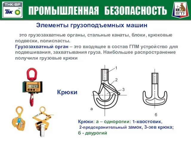 Элементы грузоподъемных машин это грузозахватные органы, стальные канаты, блоки, крюковые подвески, полиспасты.