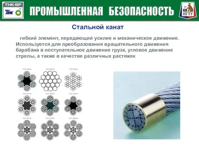 Стальной канат гибкий элемент, передающий усилие и механическое движение. Используется для преобразования