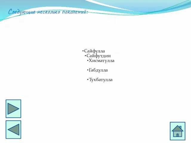 Следующие несколько поколений: Сайфулла Сайфутдин Хисматулла Габдулла Тухбатулла