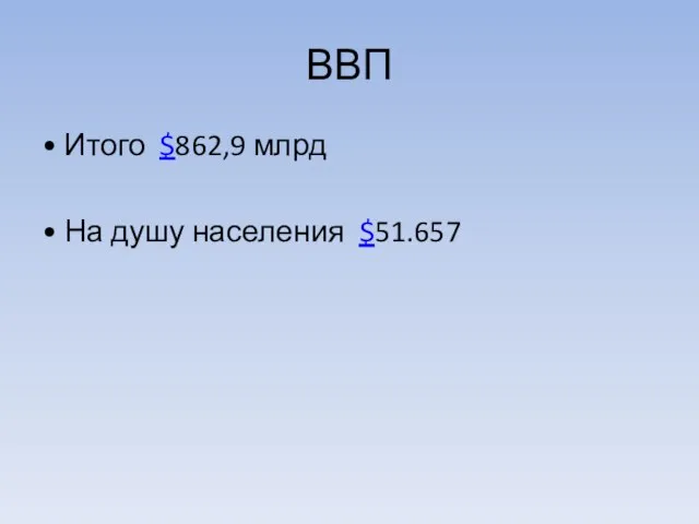 ВВП • Итого $862,9 млрд • На душу населения $51.657