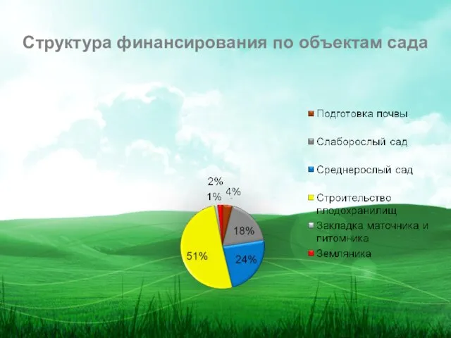 Структура финансирования по объектам сада