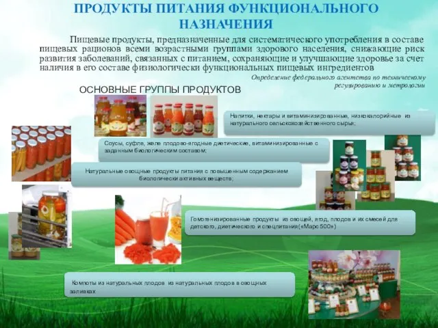 ПРОДУКТЫ ПИТАНИЯ ФУНКЦИОНАЛЬНОГО НАЗНАЧЕНИЯ Пищевые продукты, предназначенные для систематического употребления в составе