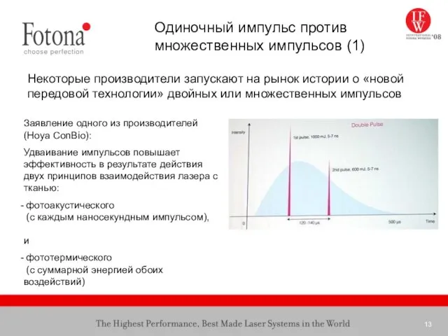 Заявление одного из производителей (Hoya ConBio): Удваивание импульсов повышает эффективность в результате