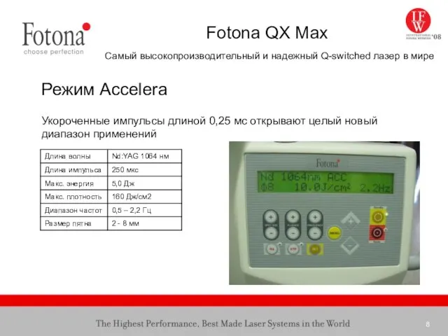 Fotona QX Max Самый высокопроизводительный и надежный Q-switched лазер в мире Режим