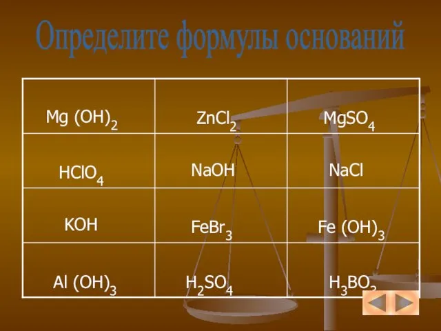 Определите формулы оснований