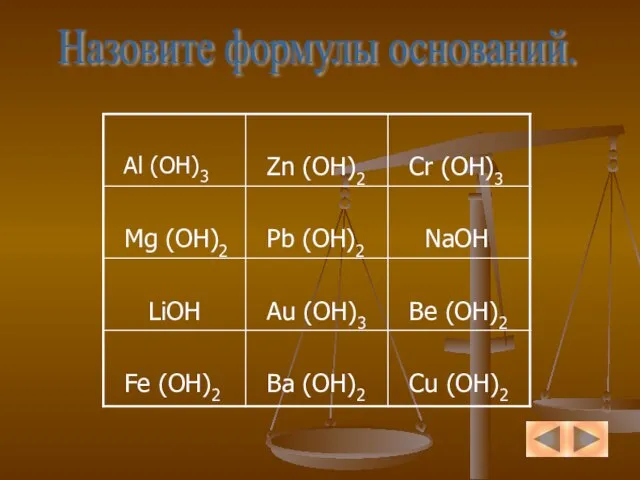 Назовите формулы оснований.