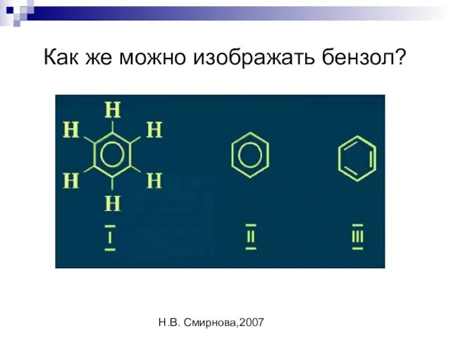 Н.В. Смирнова,2007 Как же можно изображать бензол?