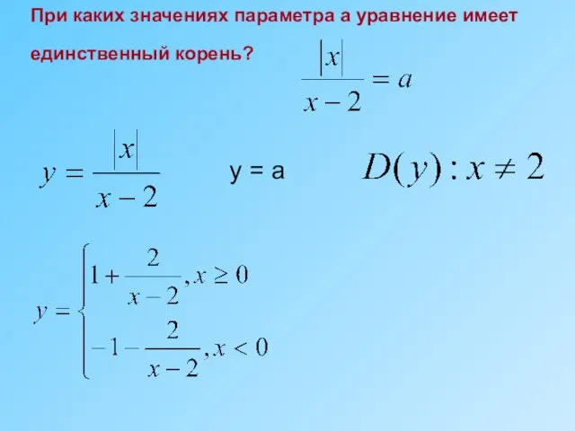 При каких значениях параметра а уравнение имеет единственный корень? y = a