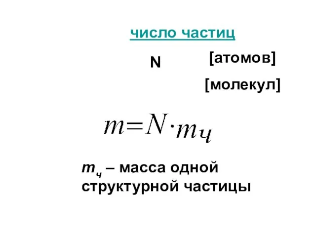 число частиц N [атомов] [молекул] mч – масса одной структурной частицы