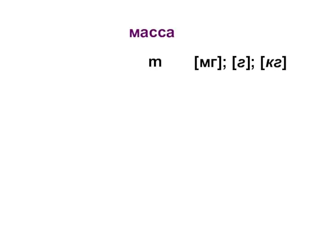 масса m [мг]; [г]; [кг]