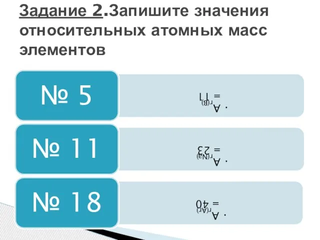 Задание 2.Запишите значения относительных атомных масс элементов