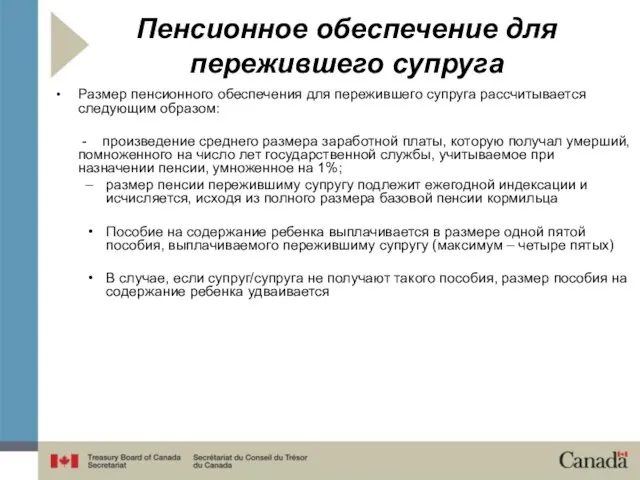 Пенсионное обеспечение для пережившего супруга Размер пенсионного обеспечения для пережившего супруга рассчитывается