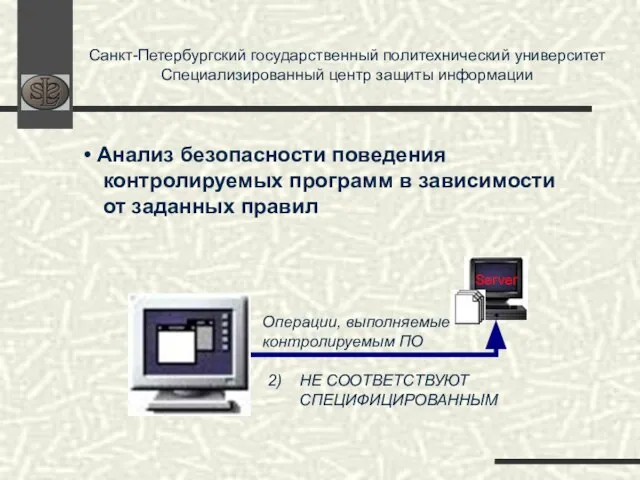 Санкт-Петербургский государственный политехнический университет Специализированный центр защиты информации Операции, выполняемые контролируемым ПО