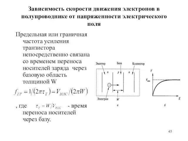 Зависимость скорости движения электронов в полупроводнике от напряженности электрического поля Предельная или