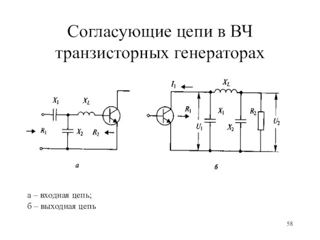 Согласующие цепи в ВЧ транзисторных генераторах а – входная цепь; б – выходная цепь