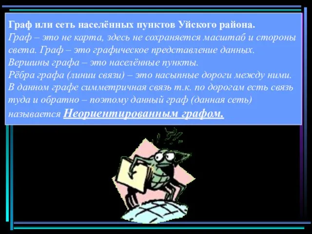 Граф или сеть населённых пунктов Уйского района. Граф – это не карта,