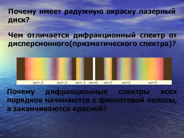 Почему имеет радужную окраску лазерный диск? Чем отличается дифракционный спектр от дисперсионного(призматического