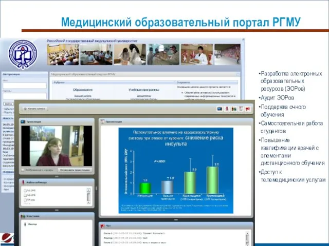 Медицинский образовательный портал РГМУ Разработка электронных образовательных ресурсов (ЭОРов) Аудит ЭОРов Поддержка