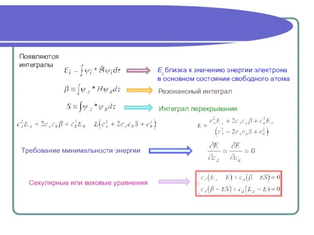 Появляются интегралы Ei близка к значению энергии электрона в основном состоянии свободного