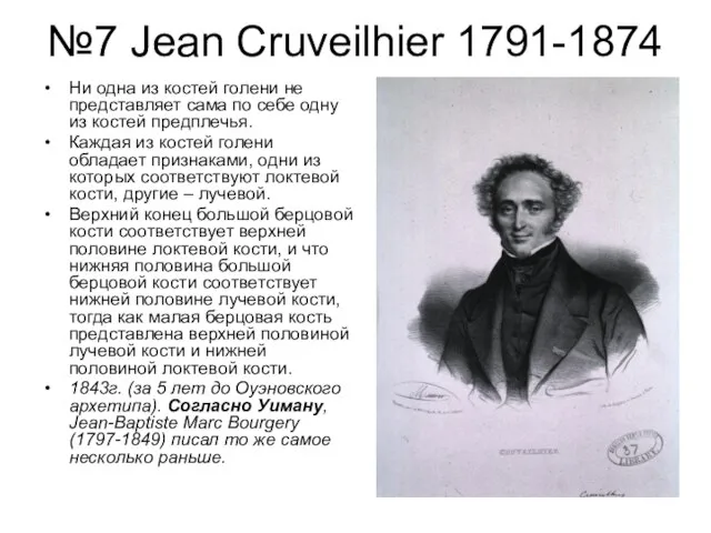 №7 Jean Cruveilhier 1791-1874 Ни одна из костей голени не представляет сама